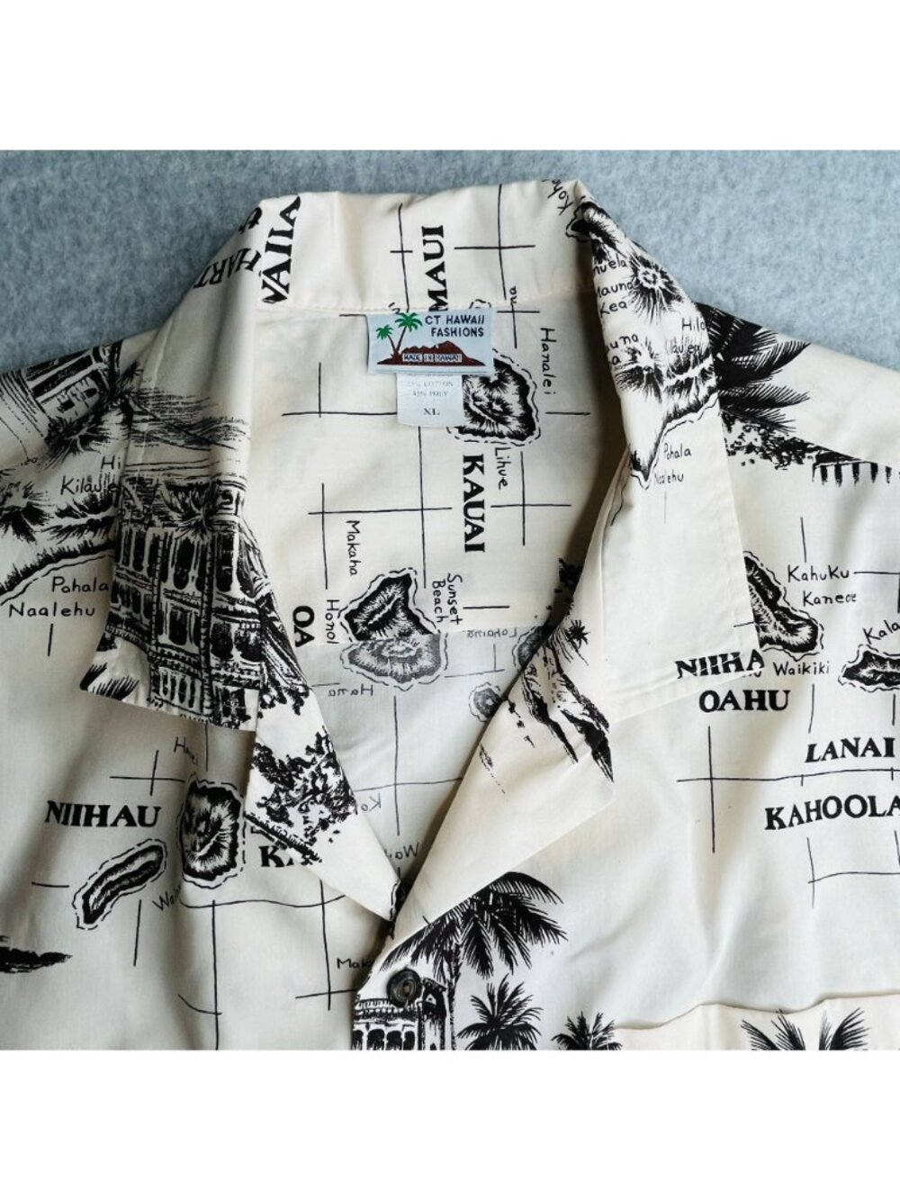 Hawiian Island Button Down Mens Short Sleeve Shirt Size XL Map - Picture 11 of 12